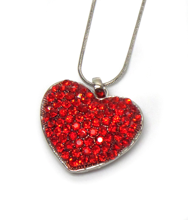 Puffy heart with crystals necklace  -valentine