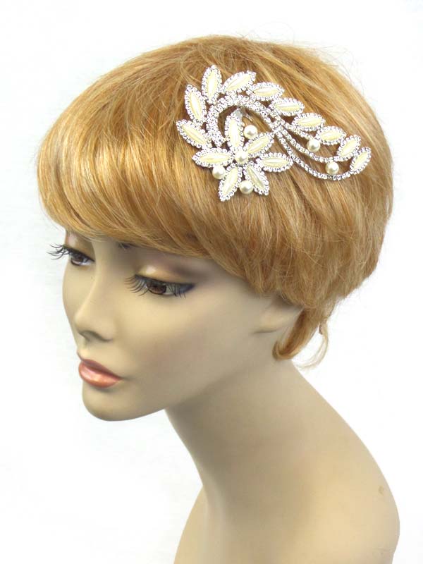 Rhinestone and pearl deco flower party hair comb