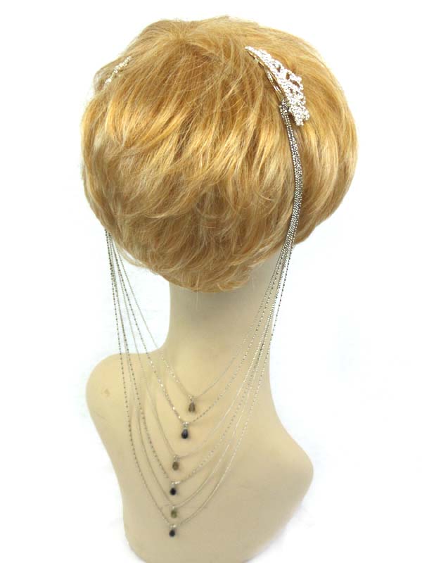 Multi hair chain drop rhinestone crown bobby pin