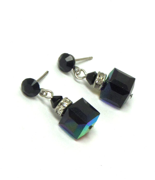 Square swarovski crystal and rondelle drop earring - made in usa