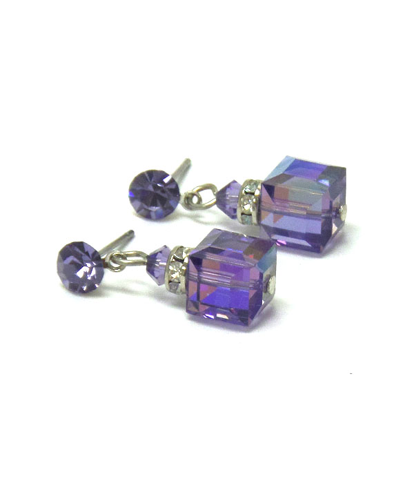 Square swarovski crystal and rondelle drop earring - made in usa