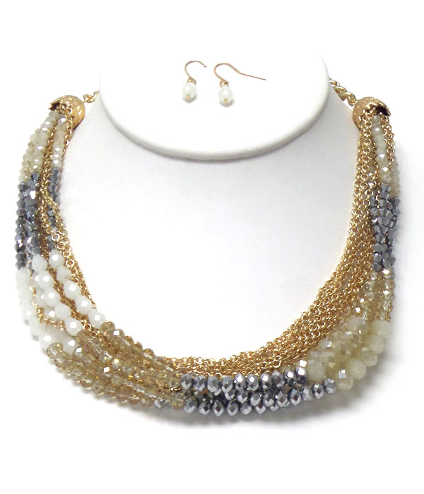 Multi glass bead and chain mix necklace earring set