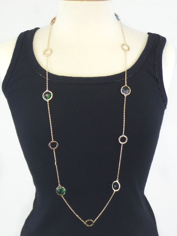 Multi facet acrylic stone deco long station necklace
