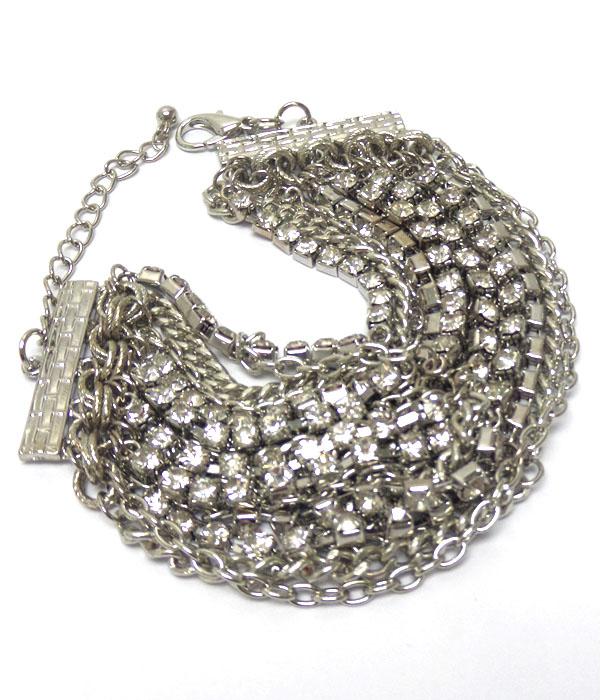 Multi chain and rhinestone mix bracelet