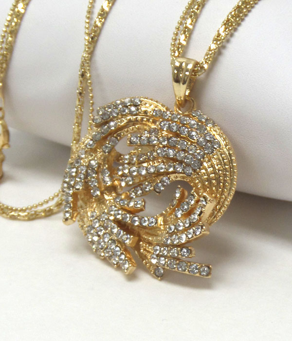 Designer style round crystal metal drop down long necklace