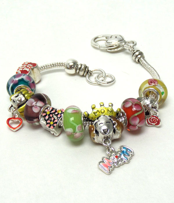 Pandora style mom theme spacer beads link bracelet