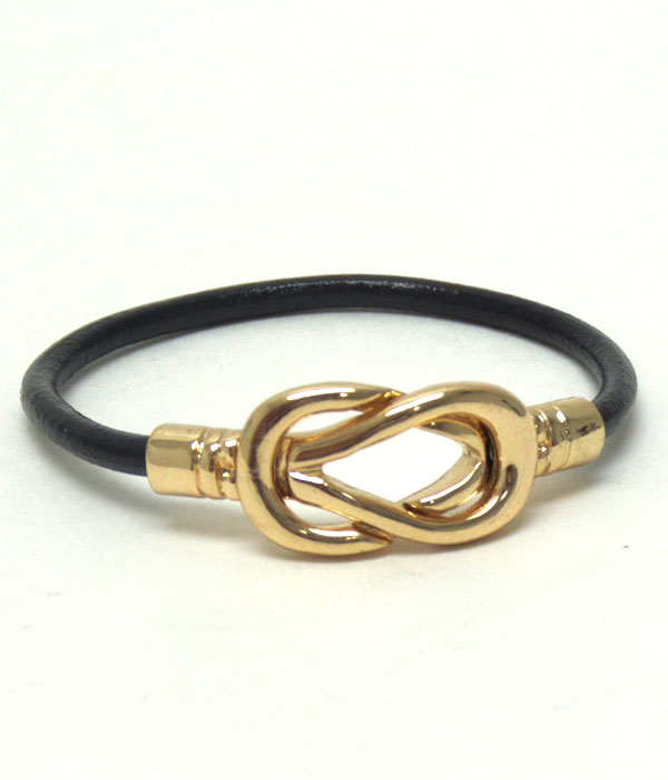 Metal hook and leatherette cord bracelet