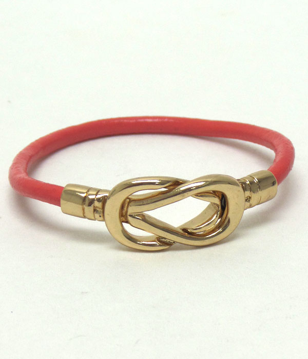 Metal hook and leatherette cord bracelet