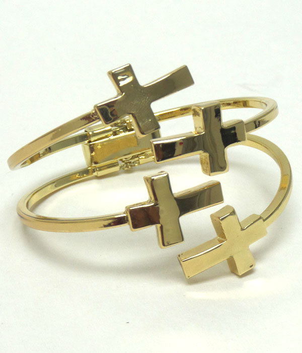 Electro plating and multi metal cross hinge bangle bracelet