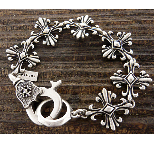 Mens stainless steel cross link chain bracelet - 8 inch