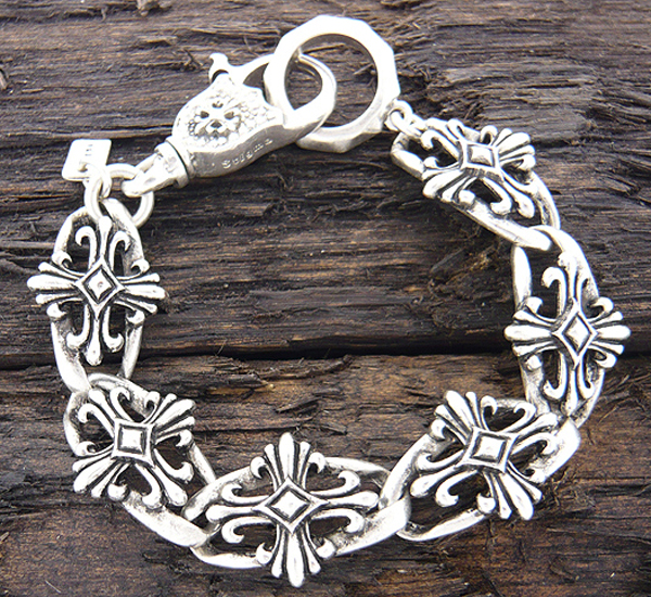 Mens stainless steel cross link chain bracelet - 9 inch