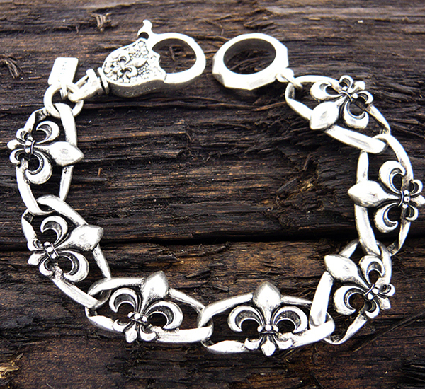 Mens stainless steel fleur de link chain bracelet - 8 inch