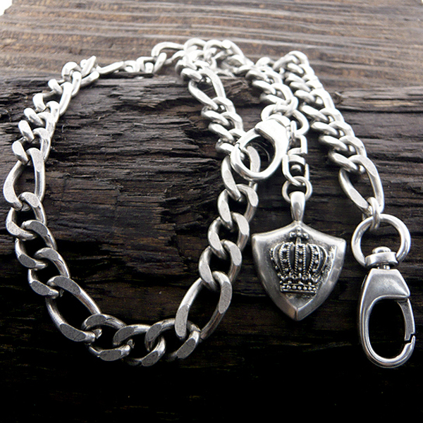 Mens stainless steel jeans chain - crown shield charm
