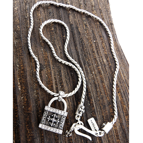Mens stainless steel metal chain necklace - crystal lock pendant