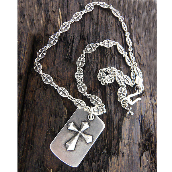 Mens stainless steel metal chain necklace - cross dogtag pendant