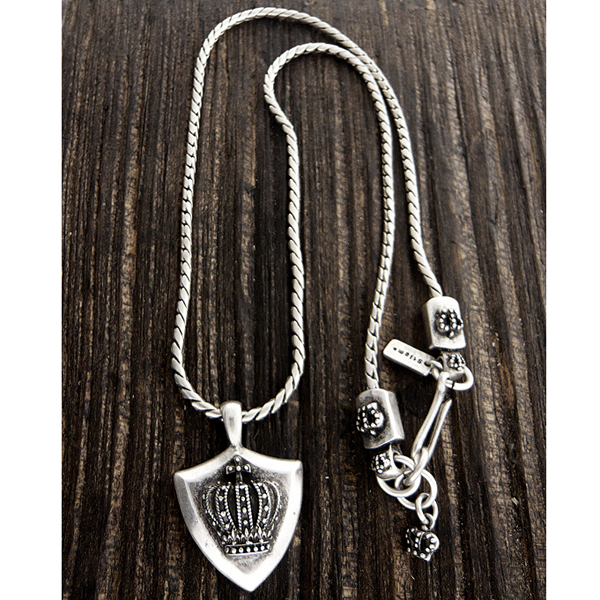 Mens stainless steel metal chain necklace - crown shield pendant