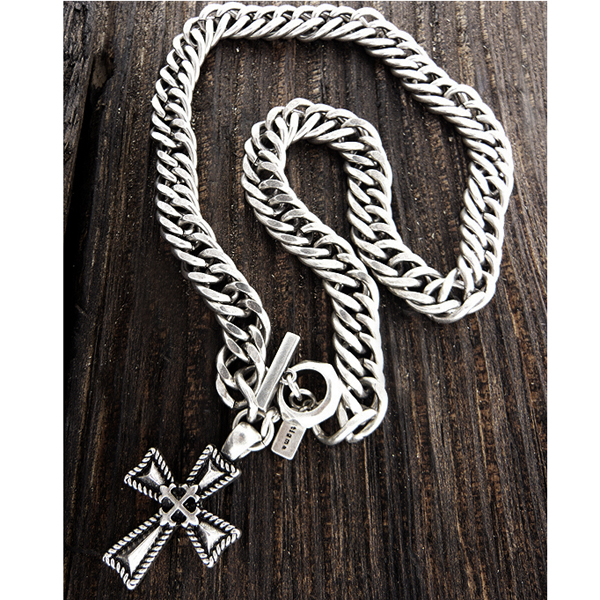 Mens stainless steel metal chain necklace - cross pendant