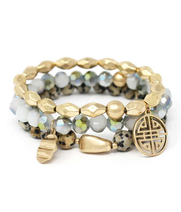 TRIPLE LAYER SEMI PRECIOUS STONE STRETCH BRACELET