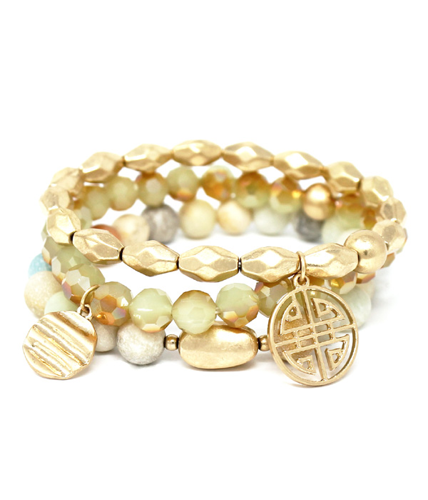 TRIPLE LAYER SEMI PRECIOUS STONE STRETCH BRACELET