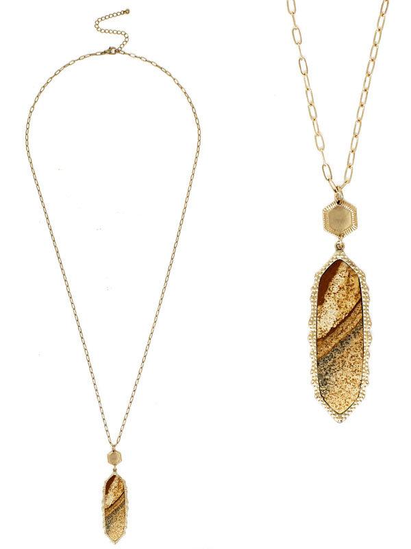 Long semi precious stone pendant long chain necklace