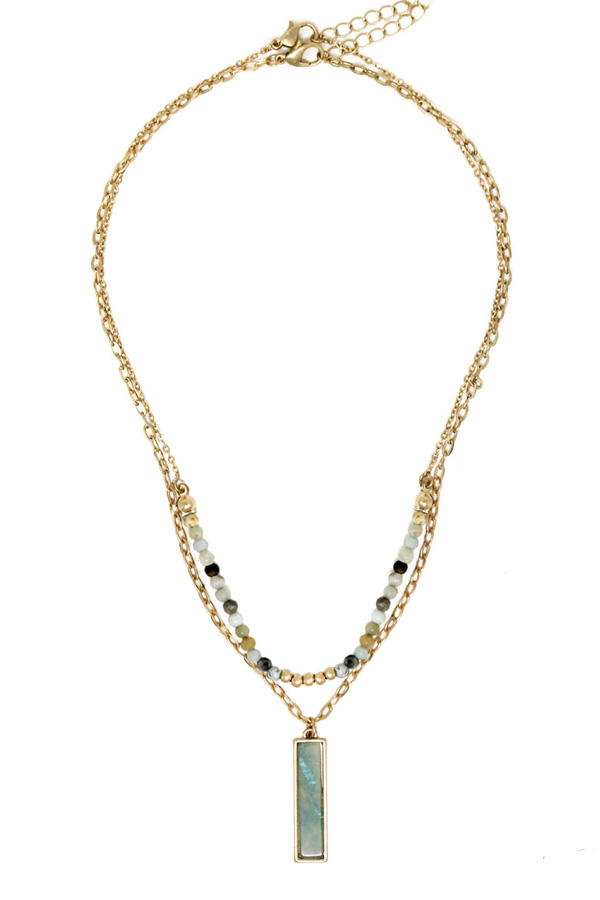 Semi precious stone bar pendant double chain necklace (2pc)