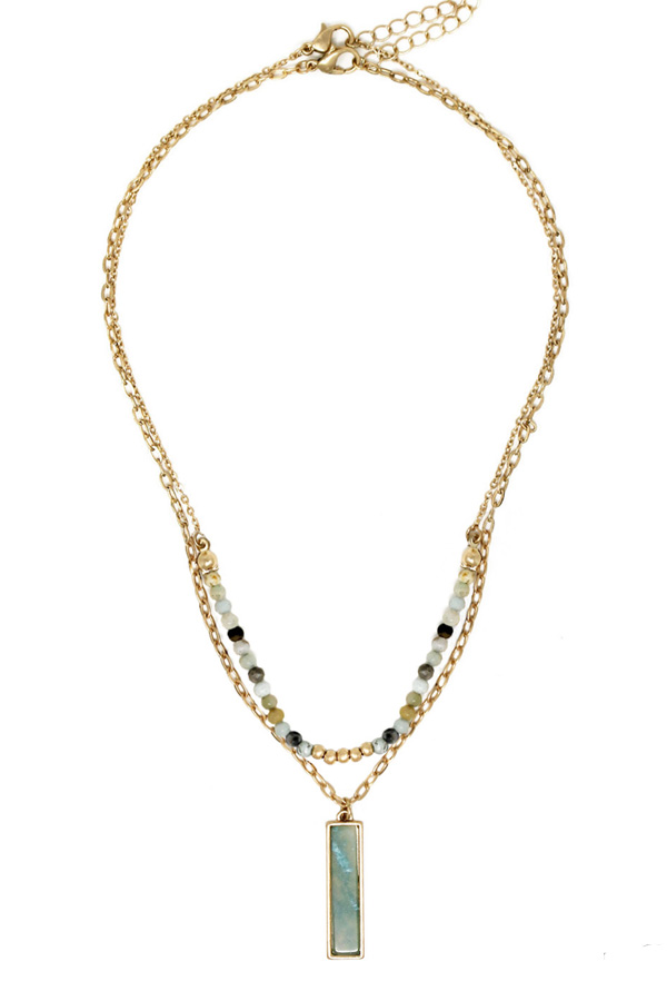 SEMI PRECIOUS STONE BAR PENDANT DOUBLE CHAIN NECKLACE (2PC)