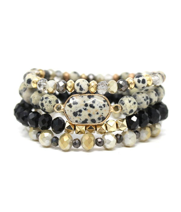 MULTI  LAYER SEMI PRECIOUS STONE STRETCH BRACELET