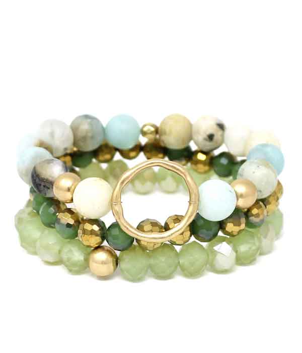 Multi  layer semi precious stone stretch bracelet