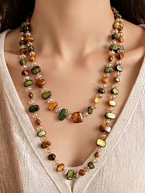 Glass bead long necklace