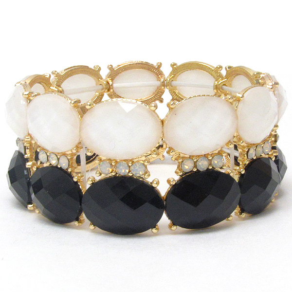 Crystal and facet acrylic oval stone stretch bracelet