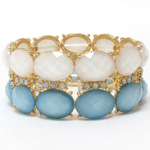 Crystal and facet acrylic oval stone stretch bracelet