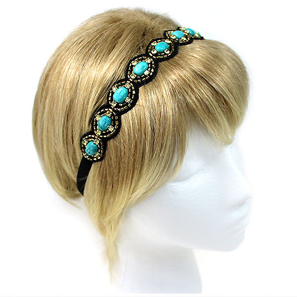 Handmade multi bead and stone accent stretch headband
