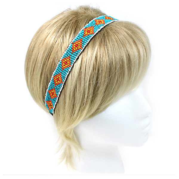 Handmade multi seed bead diamond pattern stretch headband