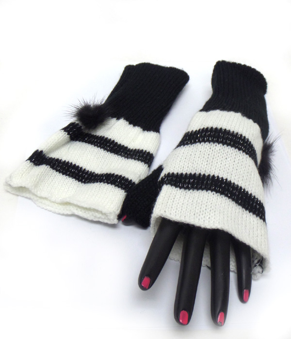 Stripe open fingertip glove