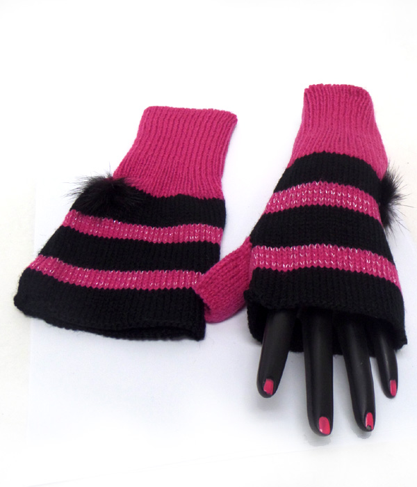 Stripe open fingertip glove