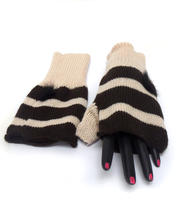 Stripe open fingertip glove