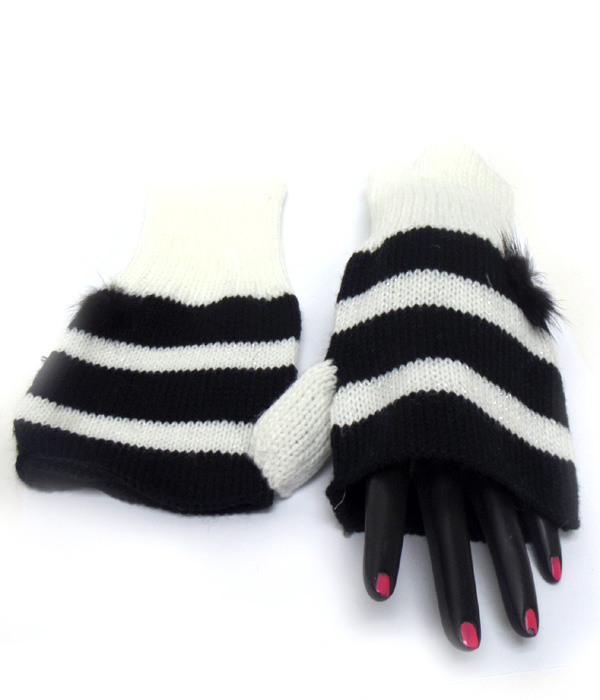 Stripe open fingertip glove