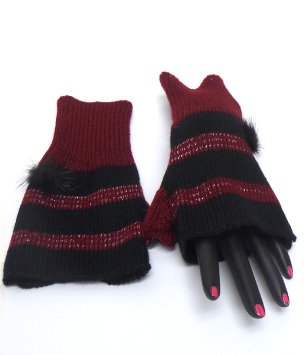 Stripe open fingertip glove