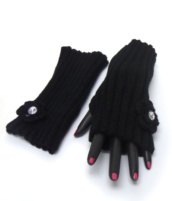 Flower knit open fingertip glove 