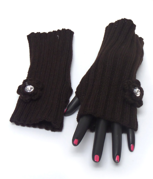 Flower knit open fingertip glove 
