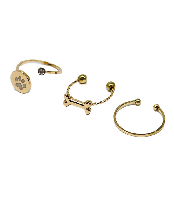 Paw and dog theme 3 adjustable rings set