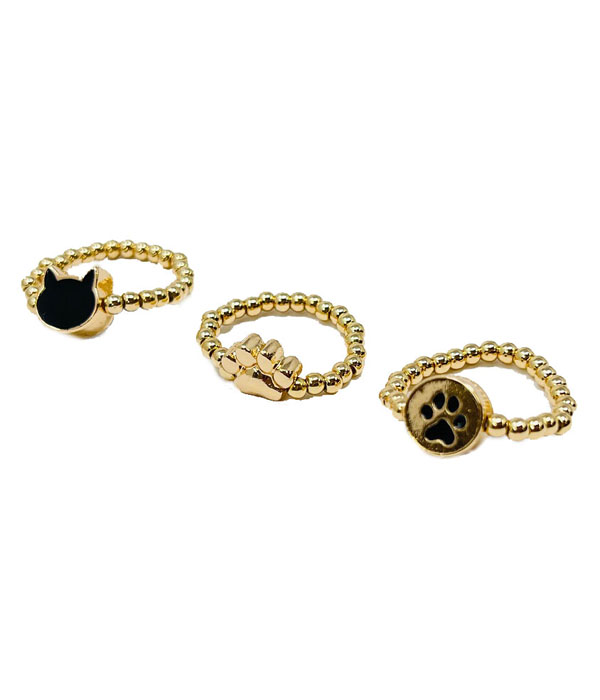 Paw and cat theme 3 adjustable rings set