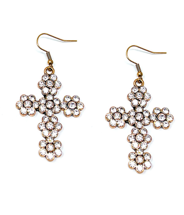 CRYSTAL STUD CROSS EARRING