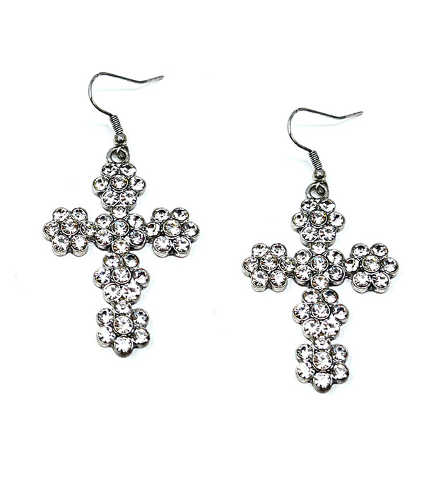 CRYSTAL STUD CROSS EARRING