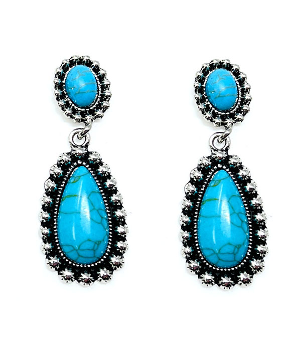 WESTERN STYLE TURQUOISE TEARDROP EARRING