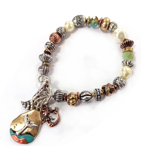 PATINA AND BURNISH  TRI TONE RETRO VINTAGE STRTCH BRACELET -MERMAID