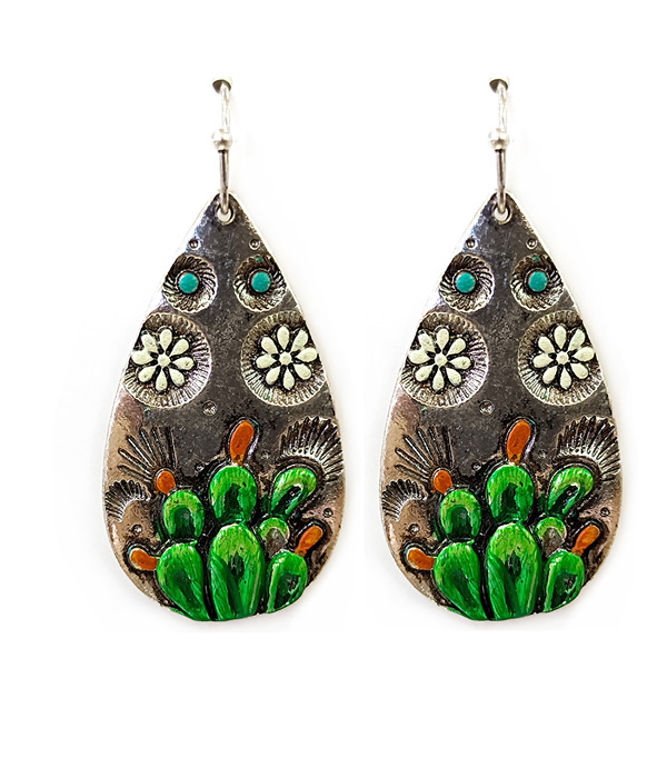 Western style colored metal teardrop earring