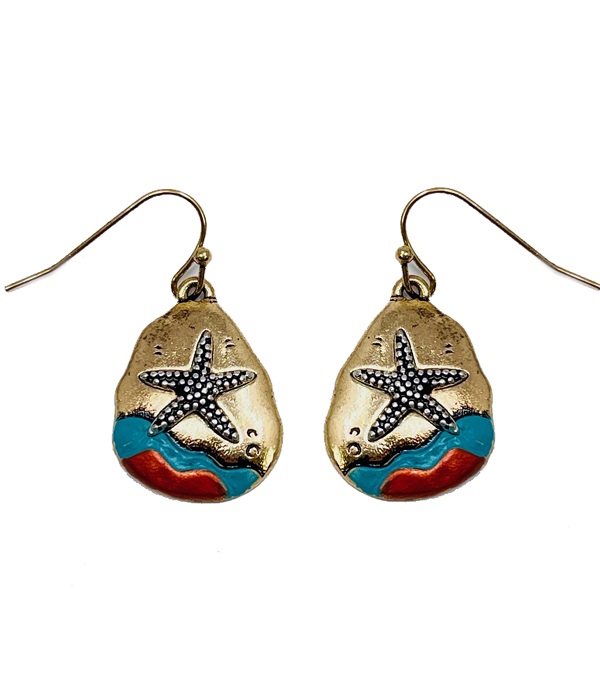 Patina and burnish  tri tone retro vintage earring - starfish