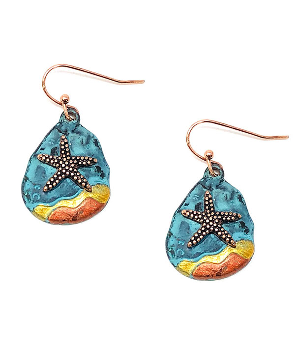 Patina and burnish  tri tone retro vintage earring - starfish