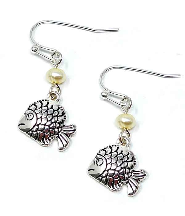 RUSTIC FINISH  METAL FISH EARRING